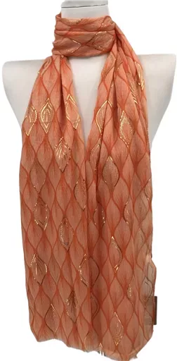 Y525- Foulard Feuilles détails dorés (orange) – Image 3