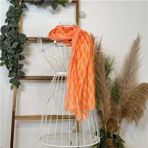 Y525- Foulard Feuilles détails dorés (orange) – Image 2