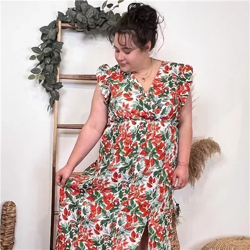 K320- Robe longue feuilles (T40-T48) (rouge) – Image 2