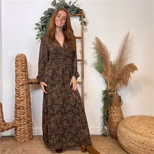 K077- Robe « Maelle » Arabesques (T36-T38) (kaki) – Image 6