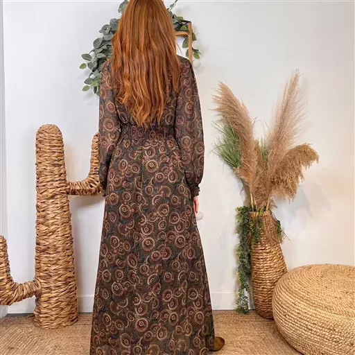 K077- Robe « Maelle » Arabesques (T36-T38) (kaki) – Image 4