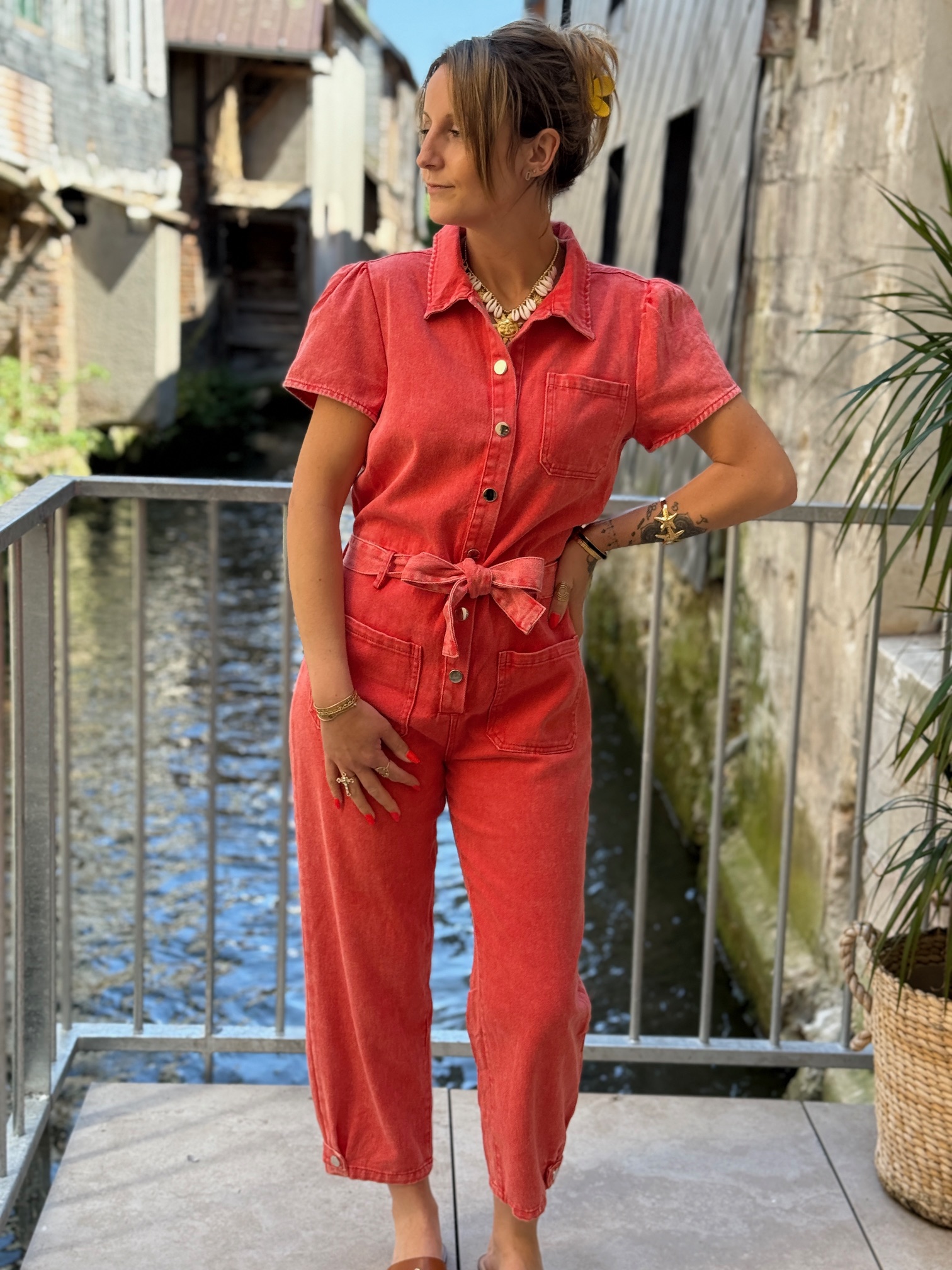 Combinaison pantalon en jean corail – Image 6