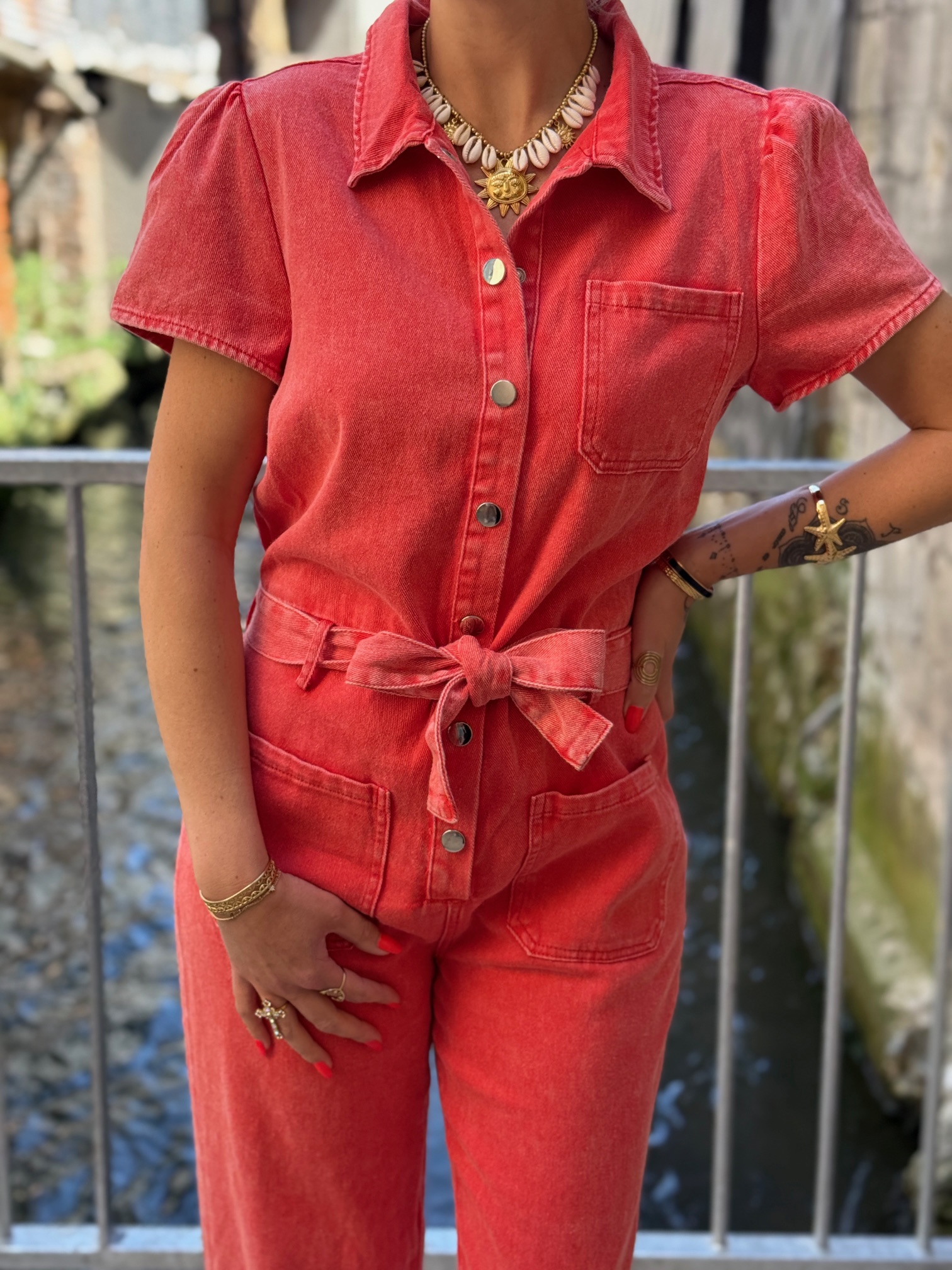 Combinaison pantalon en jean corail – Image 3