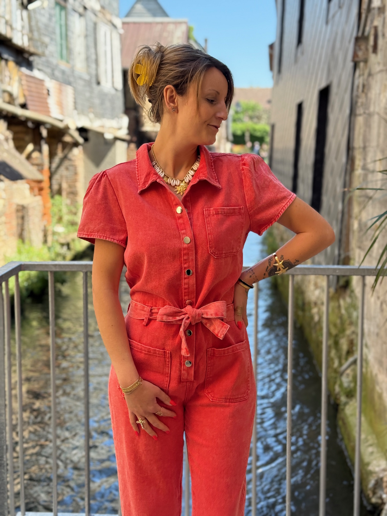 Combinaison pantalon en jean corail – Image 8