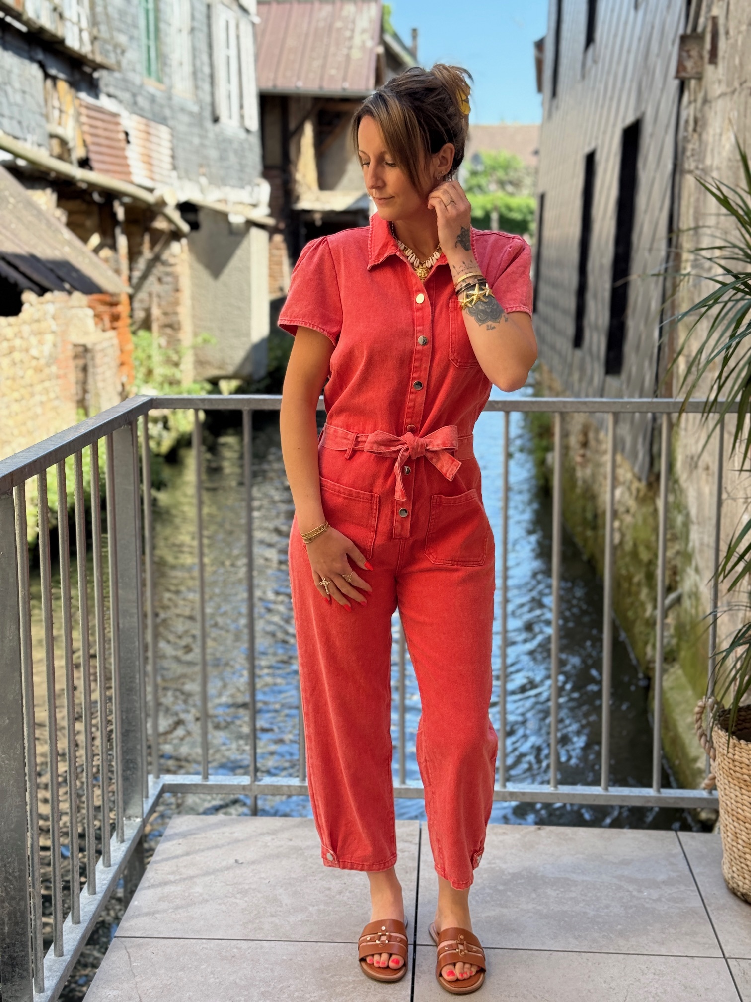 Combinaison pantalon en jean corail – Image 5